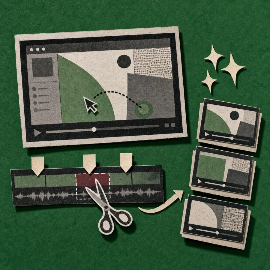 A screen recording being trimmed into course lessons
